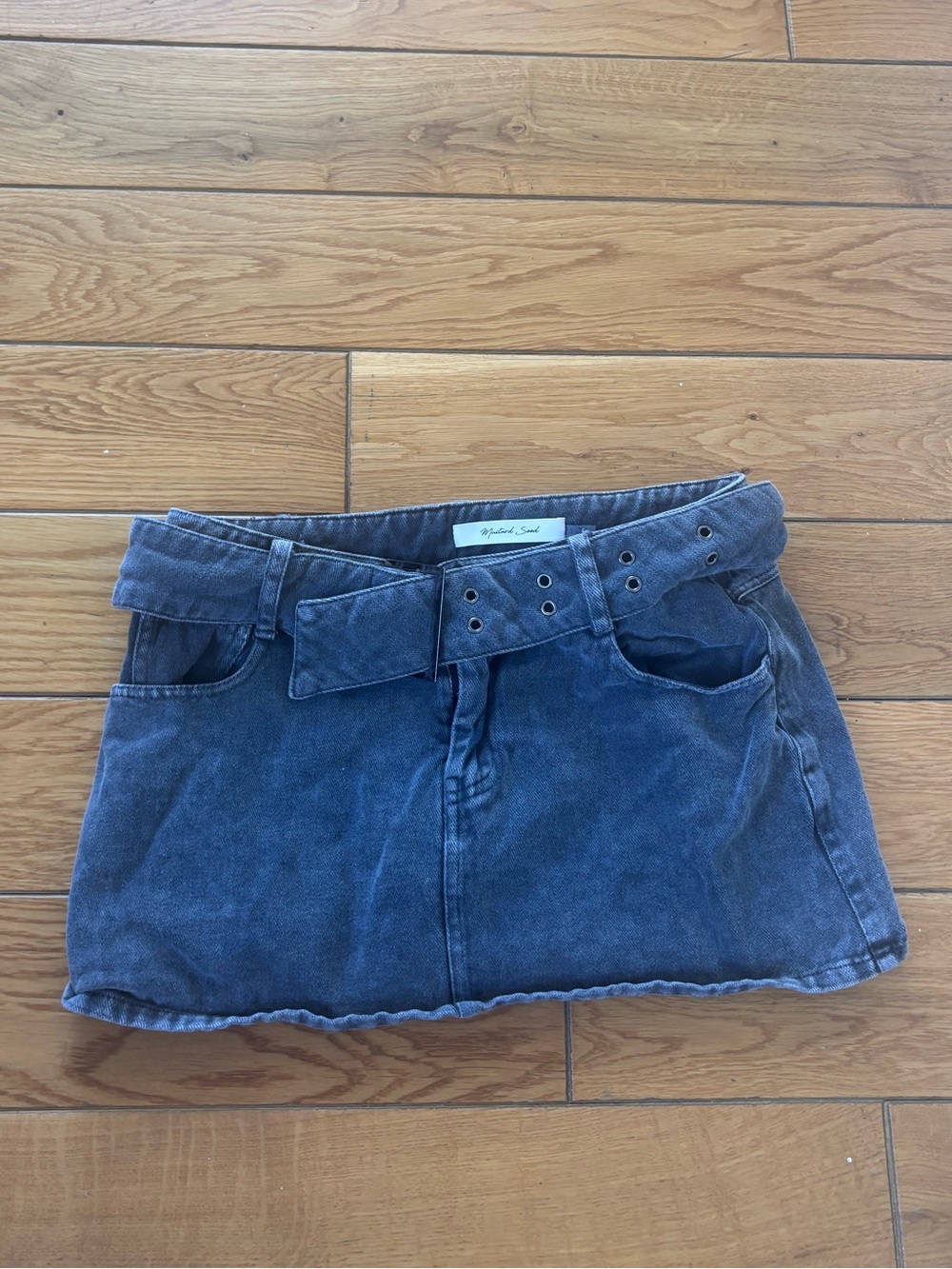 Mustard Seed Black Denim Mini Skirt with Belt